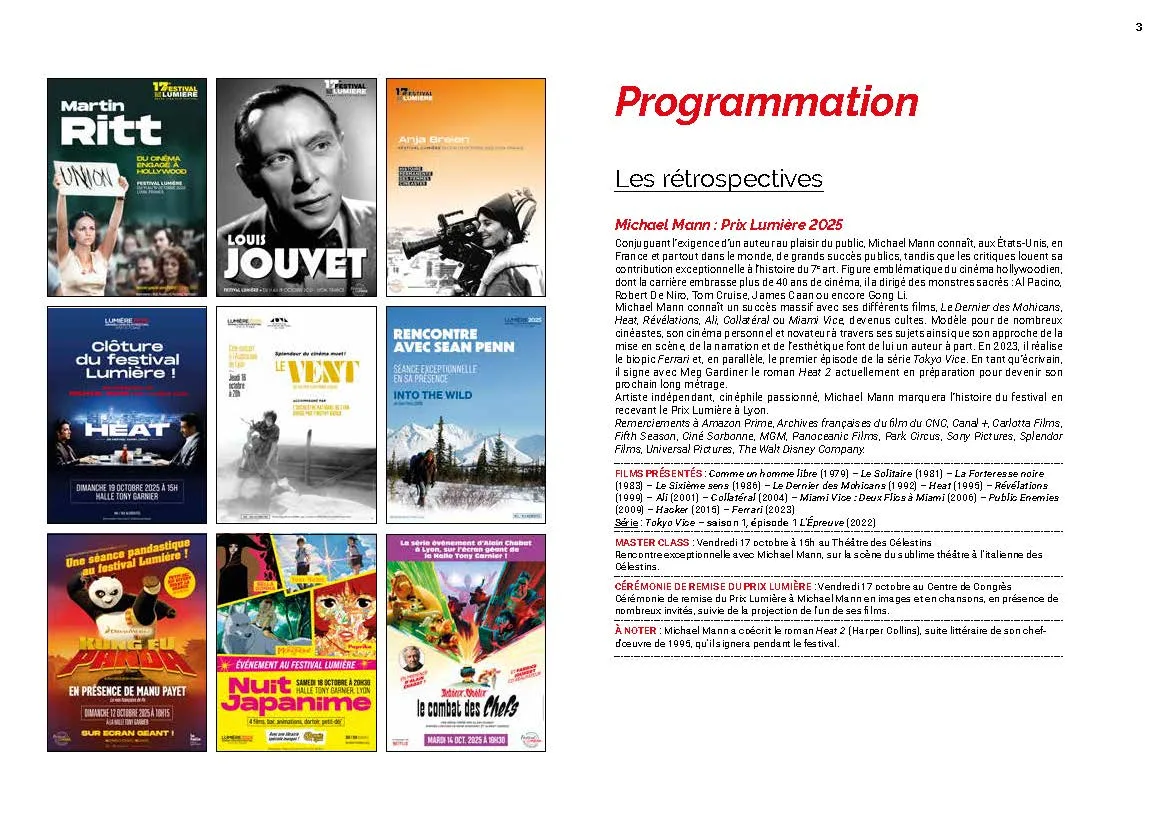 Festival Lumière 2025 au Grand Lyon Film Festival – Michael Mann lauréat du Prix Lumière