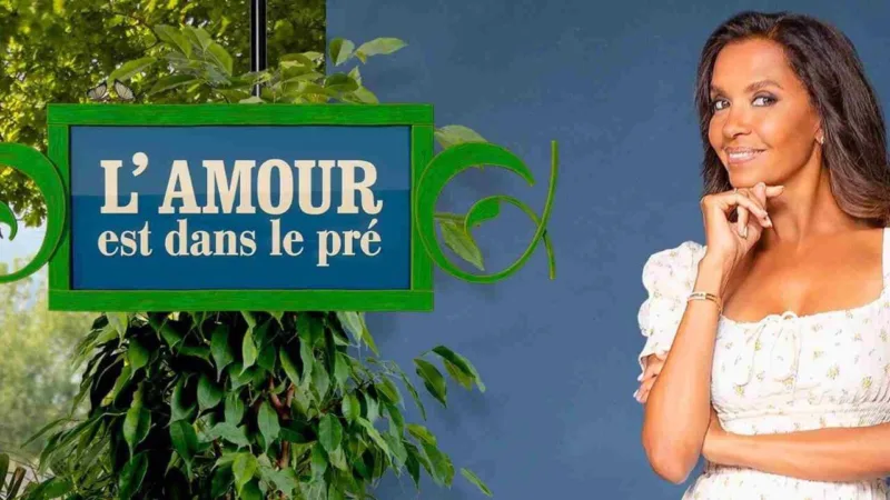 Logo de L’amour est dans le pré sur fond de campagne