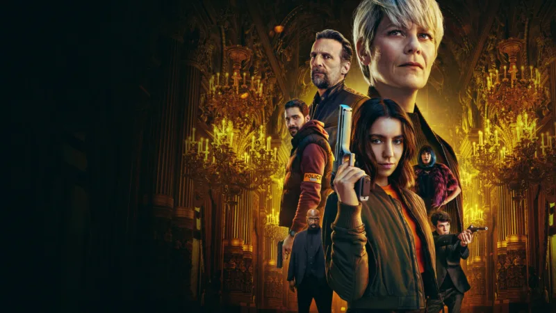 Affiche officielle de Furies avec Lina El Arabi et Marina Foïs devant un décor doré