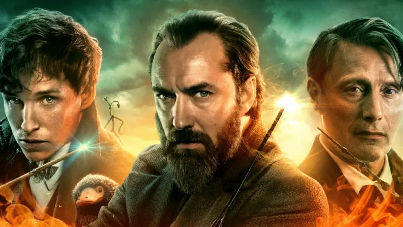 Affiche de Les Animaux fantastiques : Les secrets de Dumbledore avec la distribution principale