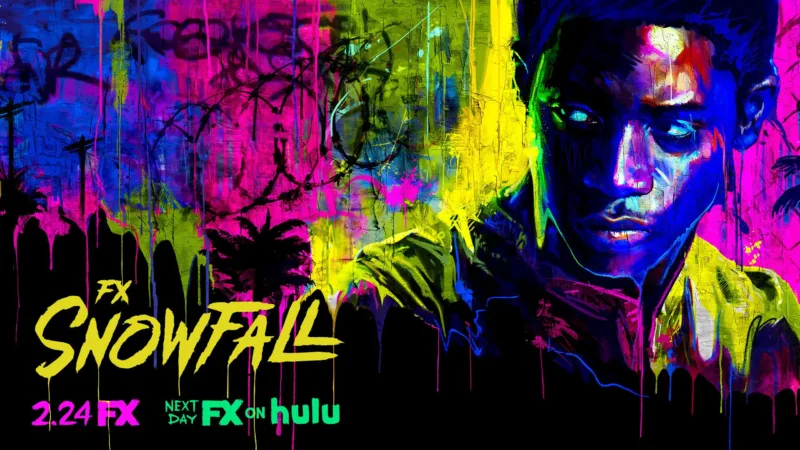 Affiche officielle de Snowfall sur Disney+ en France (intégrale 6 saisons) – casting Damson Idris, Carter Hudson