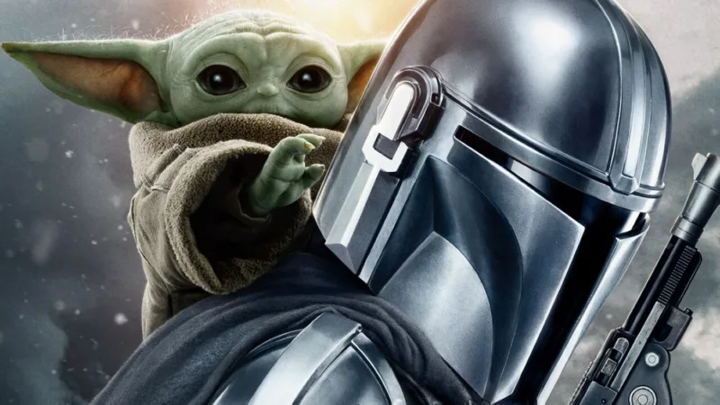 Affiche de Star Wars: The Mandalorian and Grogu avec le casque du Mandalorien et Grogu au premier plan
