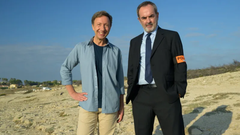 Stéphane Bern et Bruno Solo sur le tournage de Bellefond