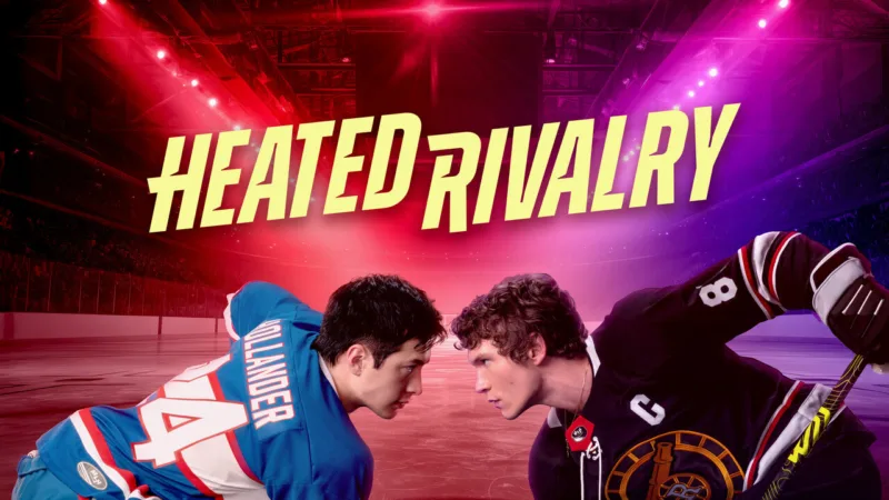 Affiche de Heated Rivalry sur HBO Max avec Shane Hollander et Ilya Rozanov face à face