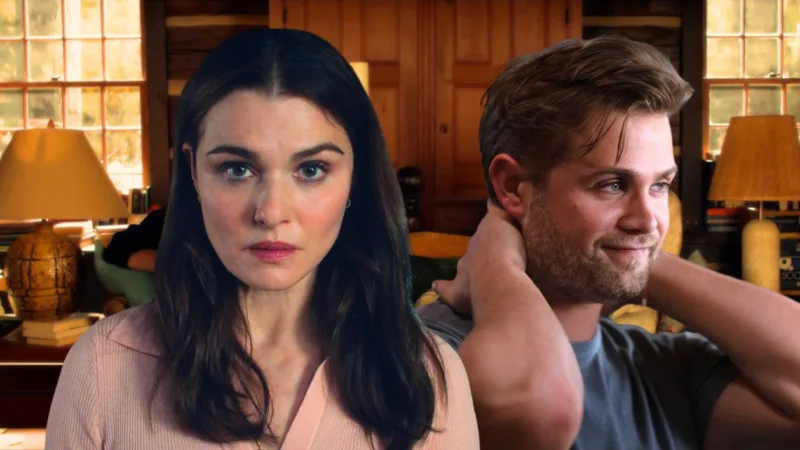 Rachel Weisz et Leo Woodall en photo promo pour Le Délicieux Professeur V. sur Netflix