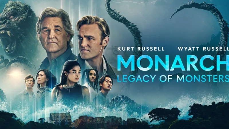 Affiche de la saison 2 de Monarch: Legacy of Monsters sur Apple TV+ avec Kurt et Wyatt Russell