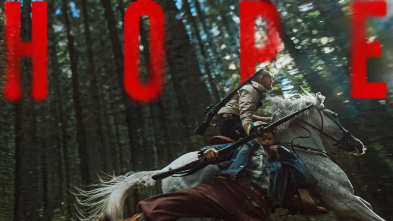 Affiche de Hope de Na Hong-jin avec un cavalier dans une forêt