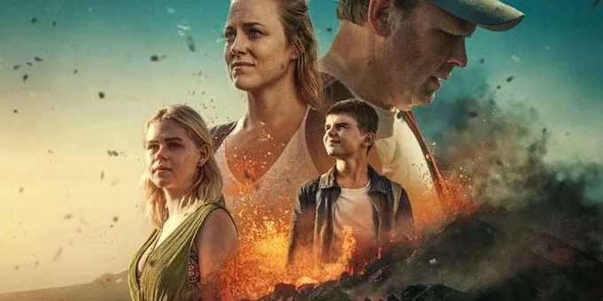 Affiche de La Palma sur Netflix avec volcan et personnages principaux