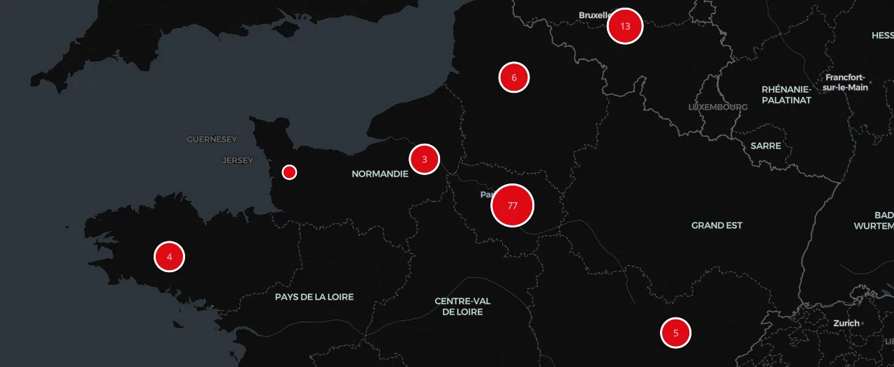 Aperçu de la Casting Map et des annonces localisées en France