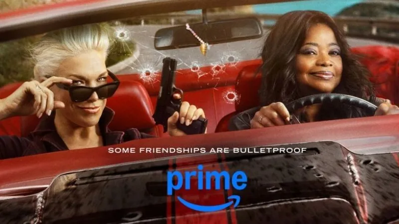 Hannah Waddingham et Octavia Spencer dans la voiture rouge de Ride or Die Titre média : Affiche officielle de Ride or Die sur Prime Video