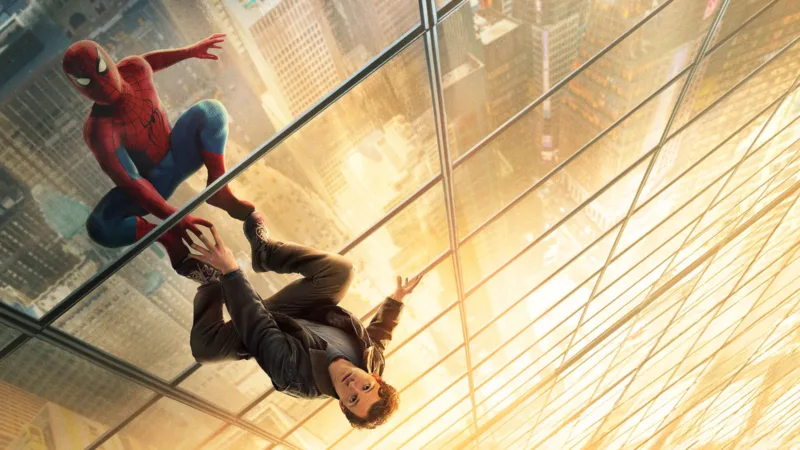 Spider-Man combat un adversaire sur une façade vitrée dans Brand New Day