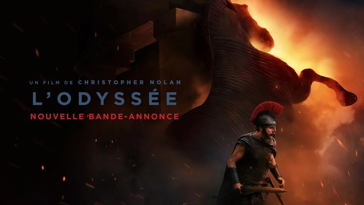 Ulysse devant le cheval de Troie en flammes dans L’Odyssée