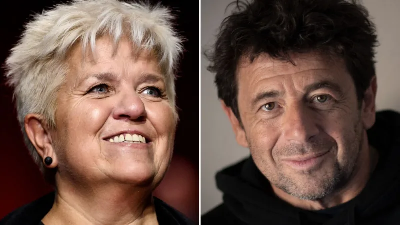 Portraits de Mimie Mathy et Patrick Bruel côte à côte